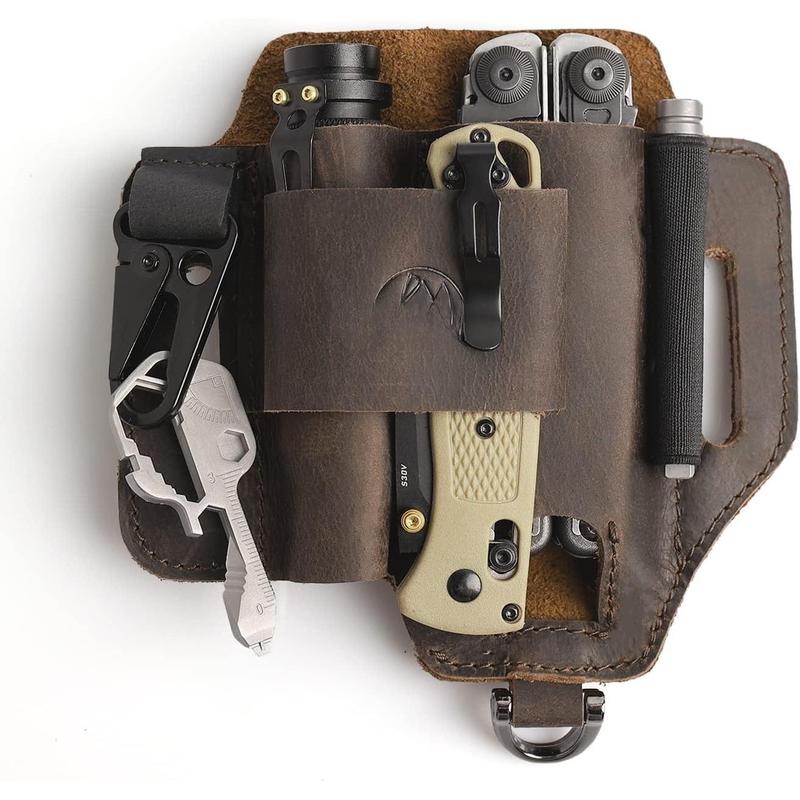 Leather Multitool Sheath,EDC Belt Organizer for Work and Daily Use,Leatherman Sheath,EDC Pocket Organizer for Flashlight and Multitool,Gifts for Men for Multitool,Darkbrown