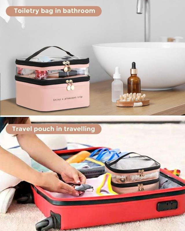 Double Layer Toiletry Bag,1 Count PU Leather Dustproof Waterproof Makeup Storage Bag,Makeup Bag Organizer toy storage anti-mix pill household space