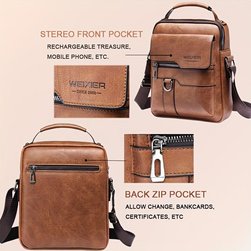 WEIXIER Crossbody Bag, Men's Shoulder Bag Vintage Hand Business Men's Casual Bag Satchel Bag For Men Gift For Father Anniversary