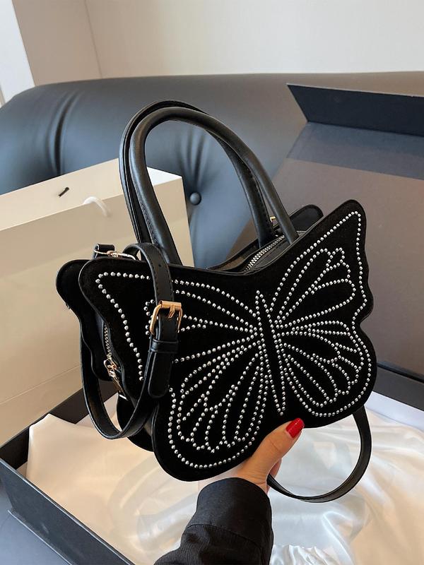 Summer Punk Style Butterfly Design Handbag As Birthday Gift, Fashion Rivet Decor Novelty Bag for Daily Outfit, Tote Bags for Women As Gifts