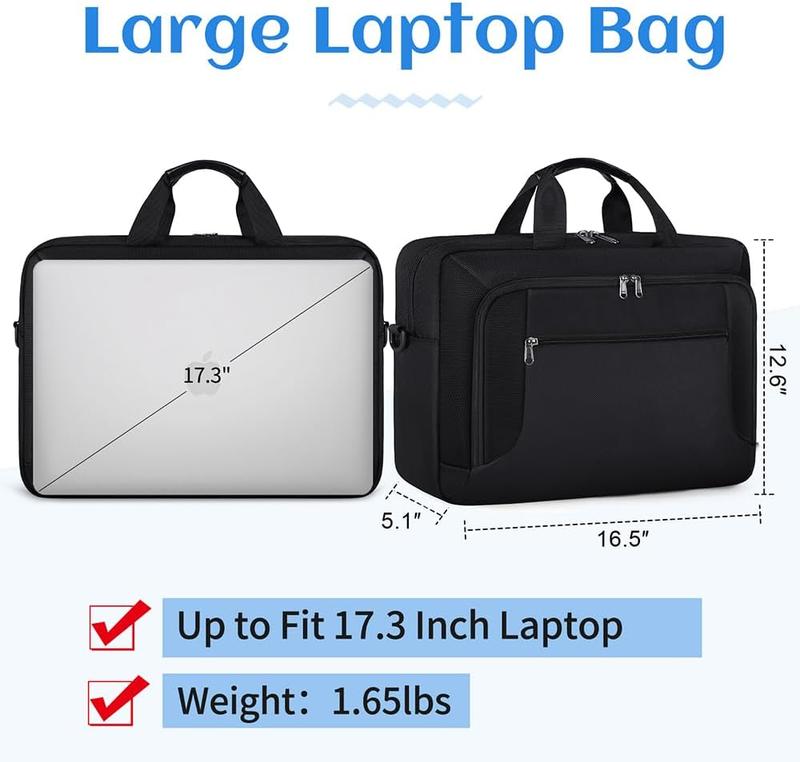 Laptop Bag 17.3 Inch Laptop Briefcase Large  Laptop Case for Men Women Business Office Work Computer Bag 17 Inch Adjustable  Messenger Bag, Black