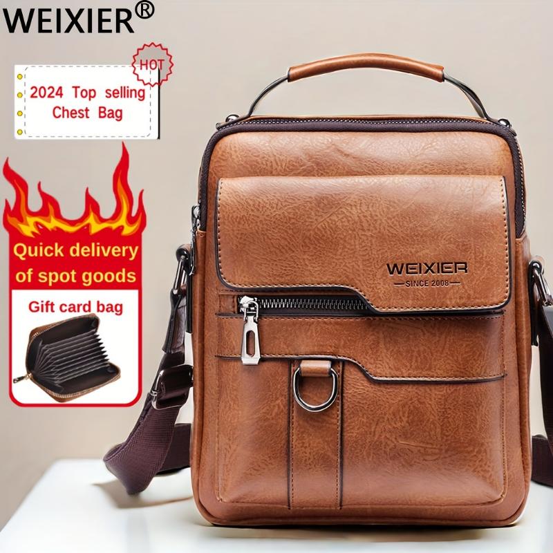 WEIXIER Crossbody Bag, Men's Shoulder Bag Vintage Hand Business Men's Casual Bag Satchel Bag For Men Gift For Father Anniversary