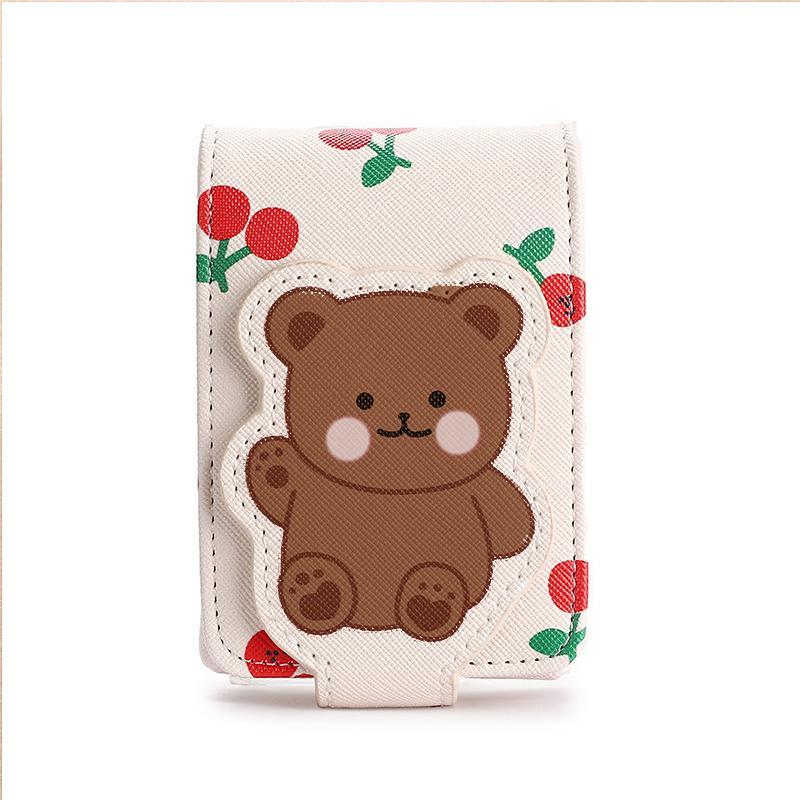 Cartoon Bear & Cherry Pattern Lipstick Bag, Cute Mini Lipstick Storage Bag with Built-in Mirror, Portable Cosmetic Storage Pouch for Travel & Daily Use