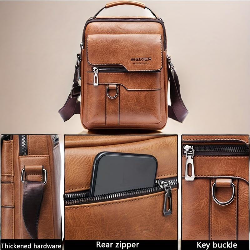 WEIXIER Crossbody Bag, Men's Shoulder Bag Vintage Hand Business Men's Casual Bag Satchel Bag For Men Gift For Father Anniversary