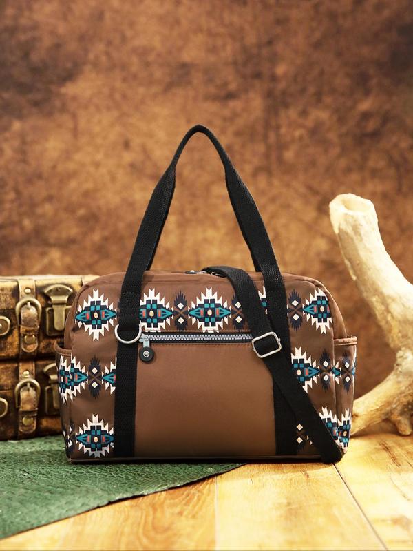 Boho Style Ethnic Pattern Travel Bag, Lightweight Large Capacity Duffel Bag, Zipper Travel Bag for Women & Men