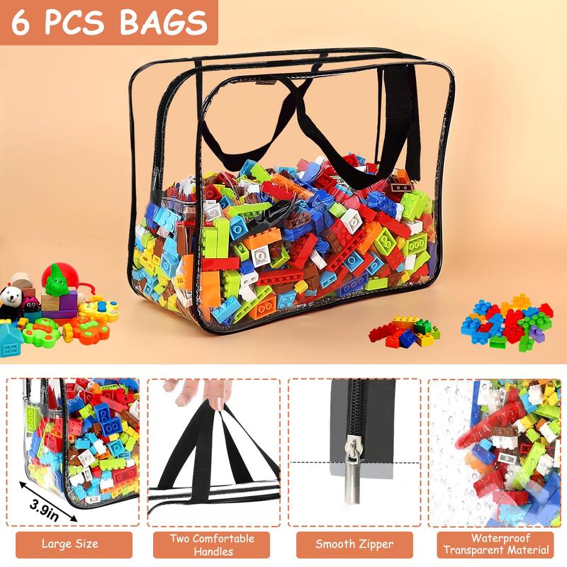 6 pcs set Clear Makeup Toys Bags Cosmetic Blocks Toy Storage Bags Set PVC with Zipper Handle Portable Travel Luggage Airport Airline Vacation Organization