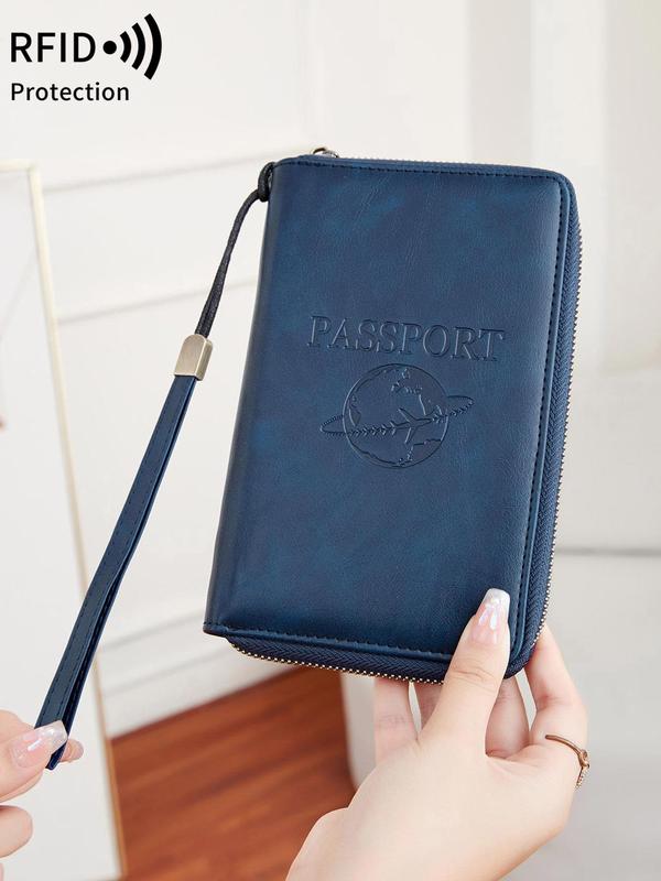 Fashionable Lightweight PU Leather Passport Holder, Simple Style Plain Color Letters Passport Case, Travel Accessories for Men & Women