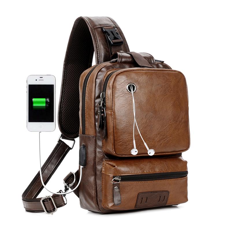 Small Black Sling Crossbody Backpack Shoulder Bag for Men Women Vintage PU Leather Sling Backpack Cycling