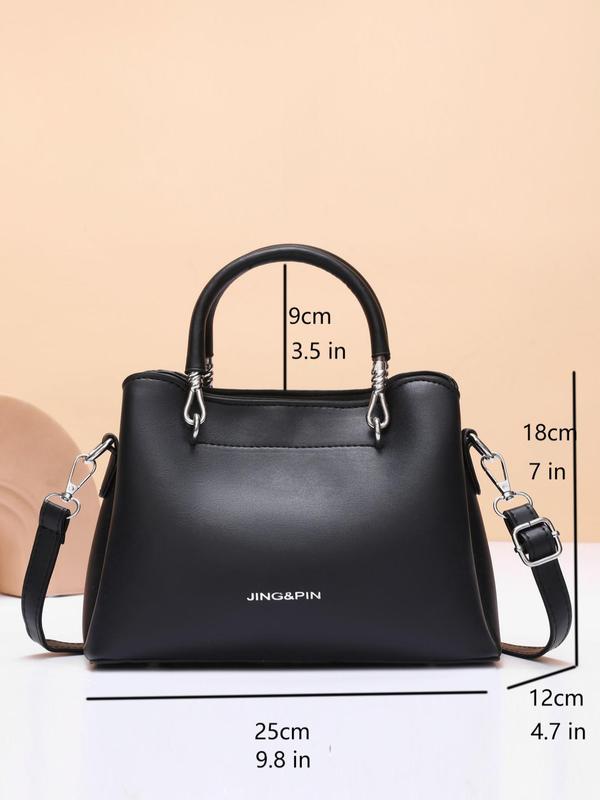 Women's Large Capacity Solid Color Letter Pattern Demo Bag, Trendy Solid Color Handbag, Fashionable Letter Label Decorated Crossbody Bag For Women & Girls