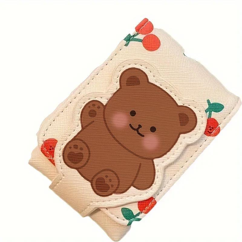 Cartoon Bear & Cherry Pattern Lipstick Bag, Cute Mini Lipstick Storage Bag with Built-in Mirror, Portable Cosmetic Storage Pouch for Travel & Daily Use