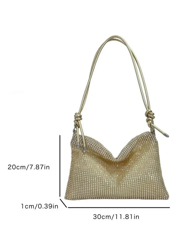 Women's Summer Rhinestone Decor Evening Bag, 2024 New Fashionable Solid Color Shoulder Bag for Banquet & Wedding Party, Female Elegant Underarm Bag