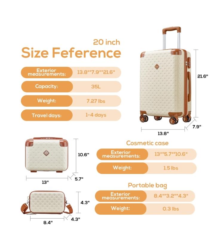 3-Piece Carry-on Luggage Set with Swivel Wheel Combination Lock Lightweight Hard Shell Set-Beige