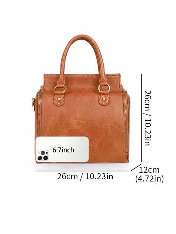 Women's Fashionable Solid Color Handbag, Large Capacity Multi-functional Shoulder Bag, Casual Trendy Versatile High-quality Daily Commuting Bag, Girl Fashionable Bag