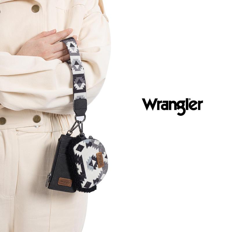 Wrangler Wristlet Keychain Wallets Dual Pouch Wristlet Sherpa Coin Purse for Women-Fall fashion