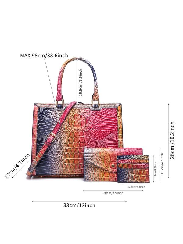 Fashionable Crocodile Embossed Handbag & Clutch & Wallet, Casual Trendy Versatile High-quality Daily Commuting Bag Set, Girl Fashionable Bag Set Unique Everyday Designer Bags