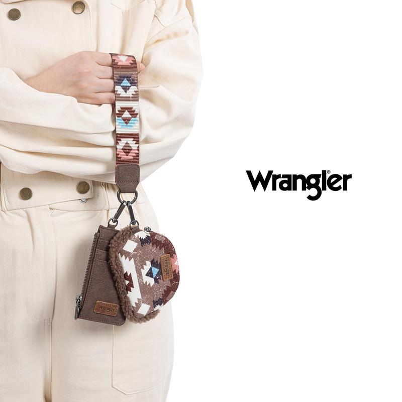 Wrangler Wristlet Keychain Wallets Dual Pouch Wristlet Sherpa Coin Purse for Women-Fall fashion