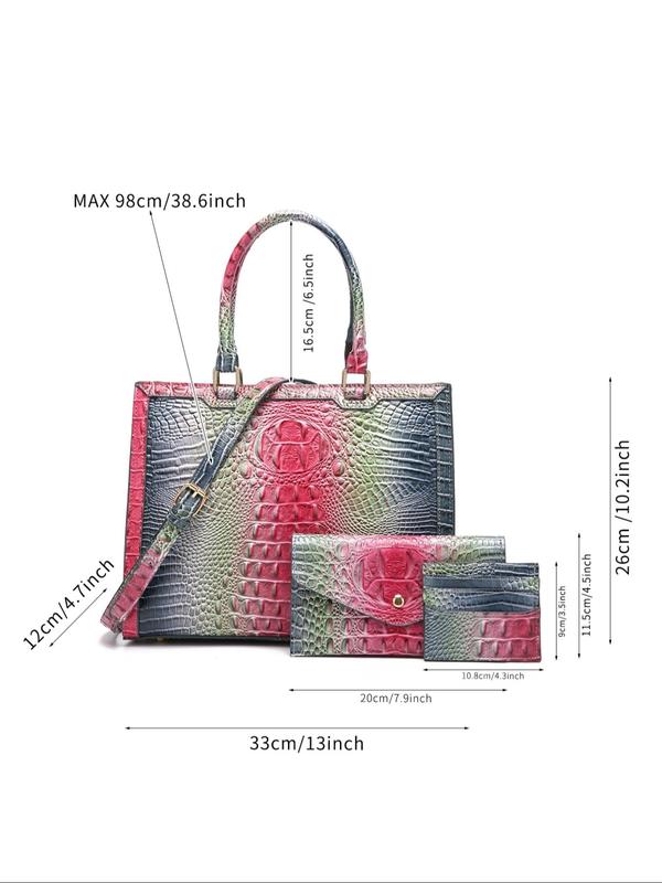 Fashionable Crocodile Embossed Handbag & Clutch & Wallet, Casual Trendy Versatile High-quality Daily Commuting Bag Set, Girl Fashionable Bag Set Unique Everyday Designer Bags