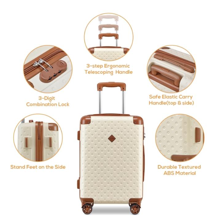 3-Piece Carry-on Luggage Set with Swivel Wheel Combination Lock Lightweight Hard Shell Set-Beige