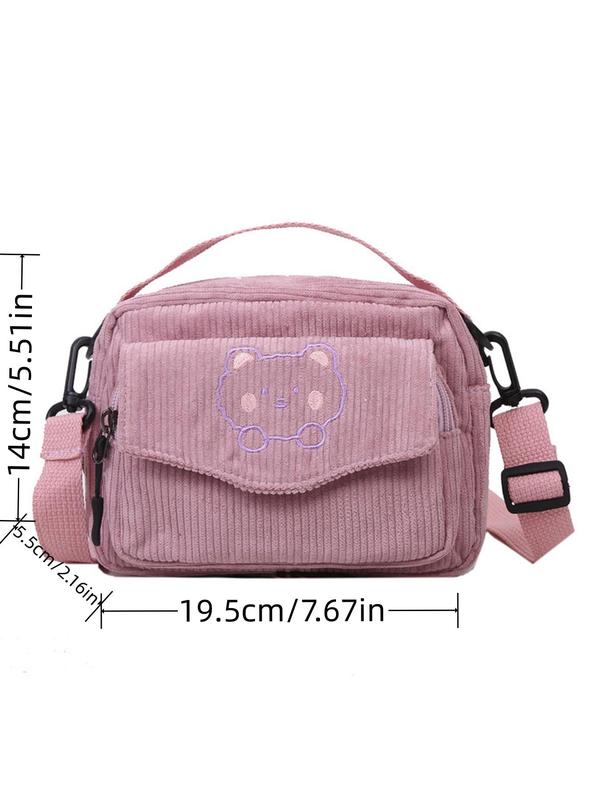 Cute Cartoon Bear Pattern Corduroy Crossbody Bag,  Fashionable Shoulder Bag for Women & Girls, Casual Trendy Versatile High-quality Daily Commuting Bag