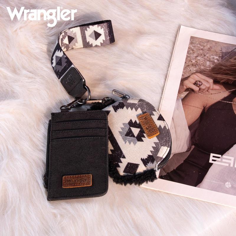 Wrangler Wristlet Keychain Wallets Dual Pouch Wristlet Sherpa Coin Purse for Women-Fall fashion