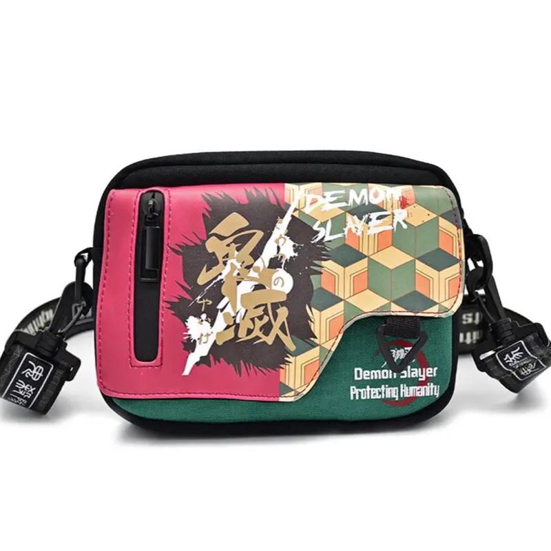 Anime Messenger Bag - Small Compact Size - Side Shoulder Crossbody Bag - Character - Tanjiro Kamado, Nezuko Kamado, Zenitsu Agatsuma, Giyu Tomioka - Pattern Symbol Logo - Japanese Anime Manga Fashion Design Art - Back to School Travel Work Book Satchel