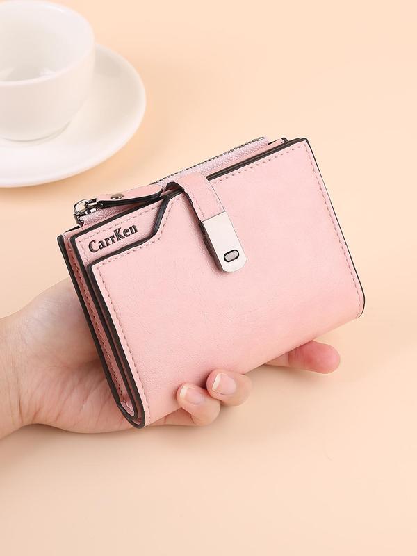 Women's Cute Solid Color Short Bifold Wallet, Fashionable Multi-functional Card Holder with Zipper Pocket, Casual Trendy Versatile High-quality Daily Wallet