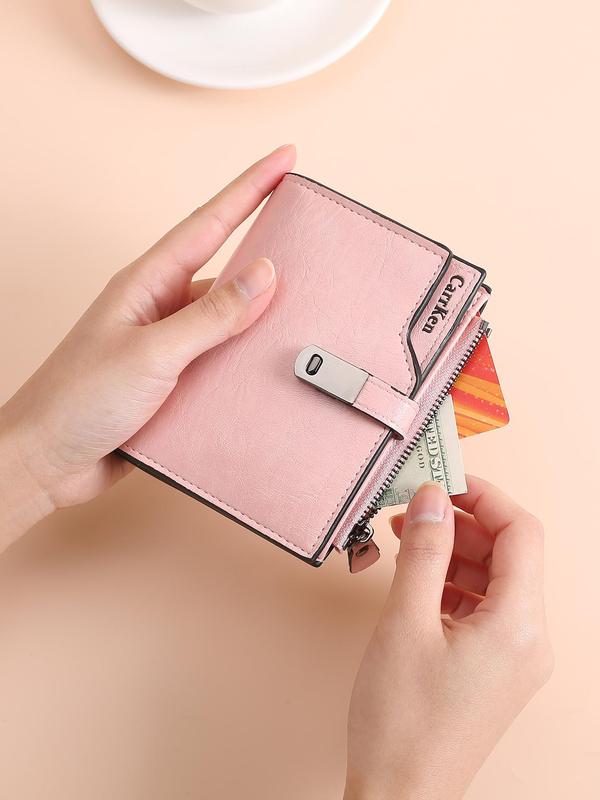 Women's Cute Solid Color Short Bifold Wallet, Fashionable Multi-functional Card Holder with Zipper Pocket, Casual Trendy Versatile High-quality Daily Wallet