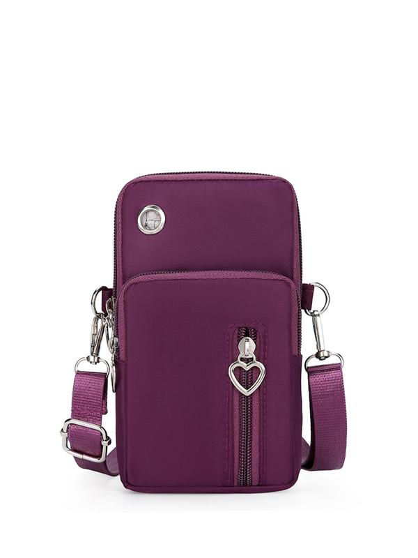 Women's Solid Heart Decor Zip Crossbody Bag, Fashionable Phone Wallet Shoulder Bag for Daily Used, Casual Trendy Versatile High-quality Daily Commuting Bag