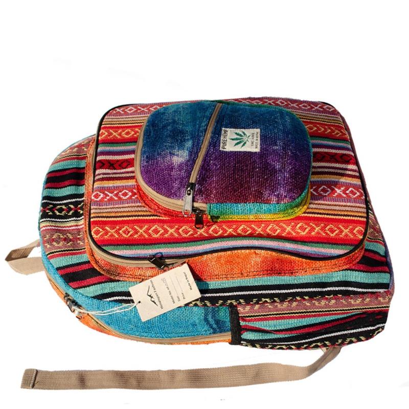 Himalayan Fashion Hemp Backpack Large Eco-Friendly, Tie-Dye Design For Travel, Outdoor Adventures, and Everyday Use