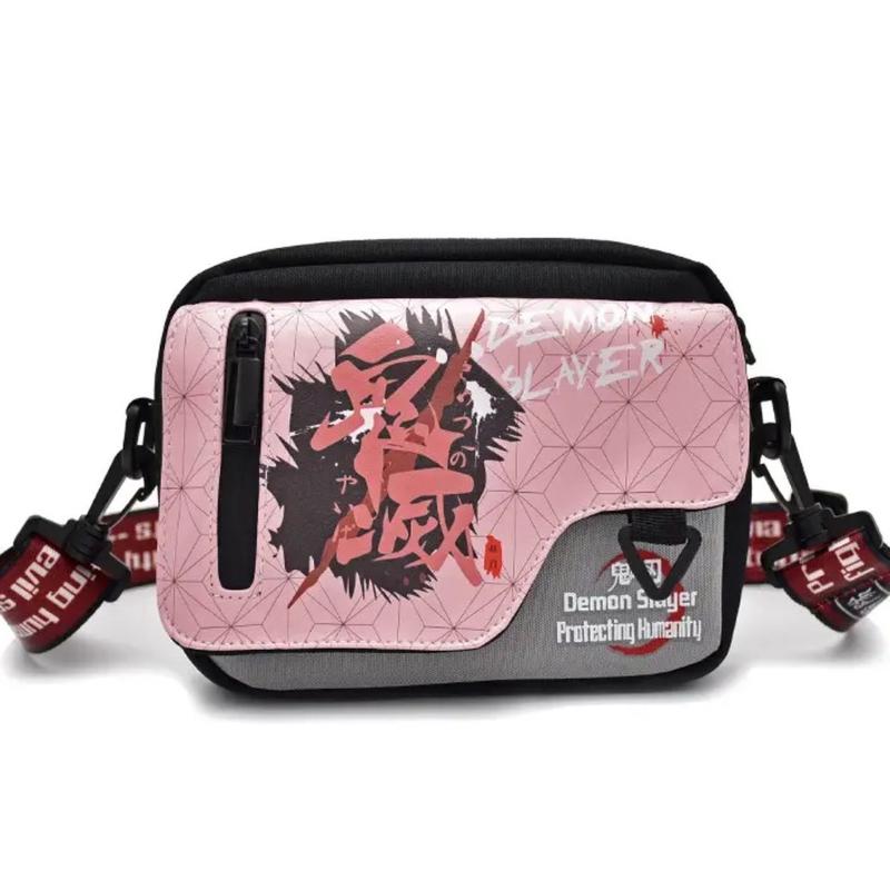 Anime Messenger Bag - Small Compact Size - Side Shoulder Crossbody Bag - Character - Tanjiro Kamado, Nezuko Kamado, Zenitsu Agatsuma, Giyu Tomioka - Pattern Symbol Logo - Japanese Anime Manga Fashion Design Art - Back to School Travel Work Book Satchel