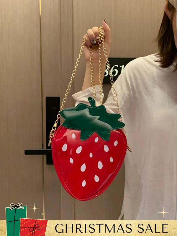 Women's Cute Strawberry Design Crossbody Bag, Fashionable Chain Strap Novelty Bag for Party, Casual Trendy Versatile PU Leather Daily Commuting Bag