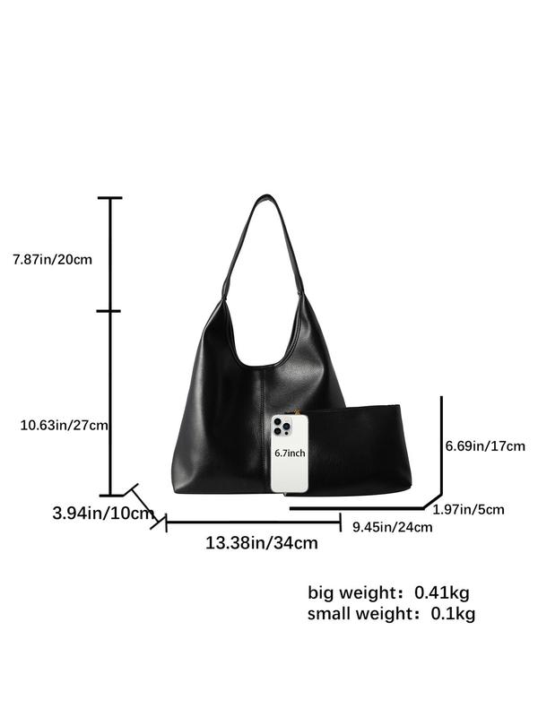 Women's Solid Color Tote Bag & Pouch Bag, Fashionable Large Capacity Shoulder Bag & Pouch, Casual Trendy Versatile High-quality Daily Commuting Bag Set