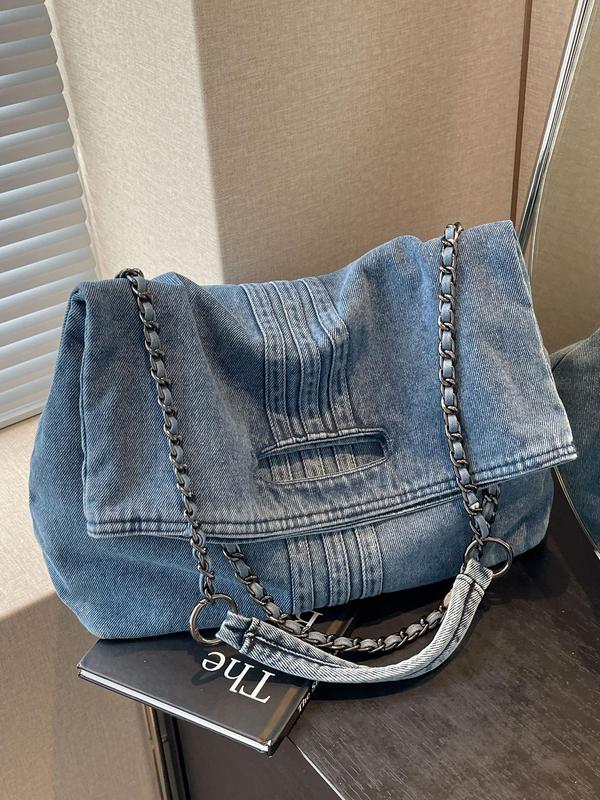 Women's Fashionable Denim Shoulder Bag, Casual Large Capacity Tote Bag for Daily Used, Trendy All-match Commuter Bag