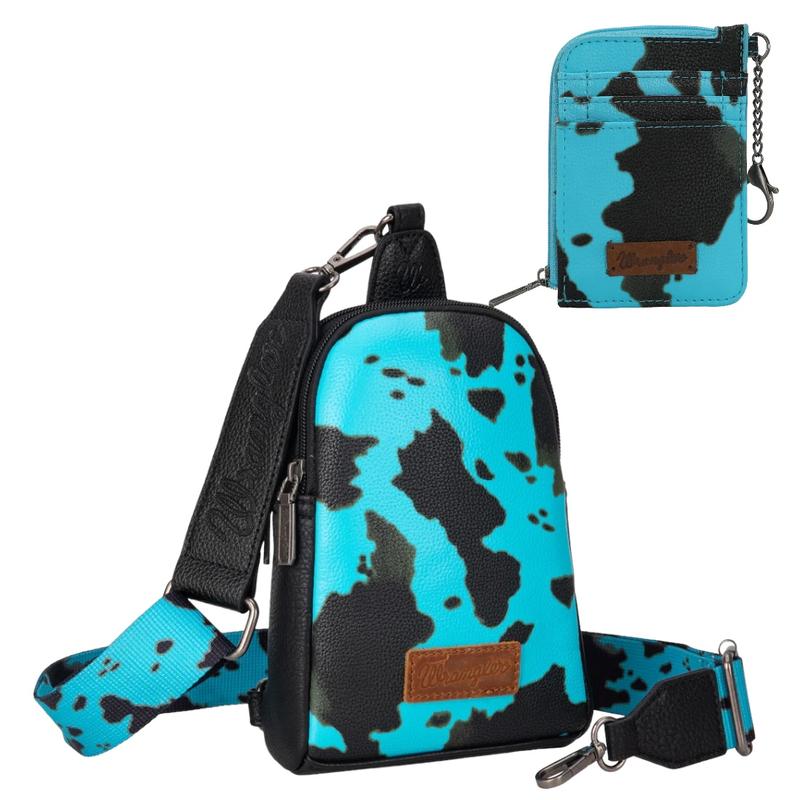 Wrangler Cow Print Sling Bag and Zip Card Case Wallet Set