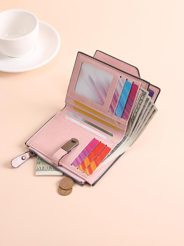 Women's Cute Solid Color Short Bifold Wallet, Fashionable Multi-functional Card Holder with Zipper Pocket, Casual Trendy Versatile High-quality Daily Wallet