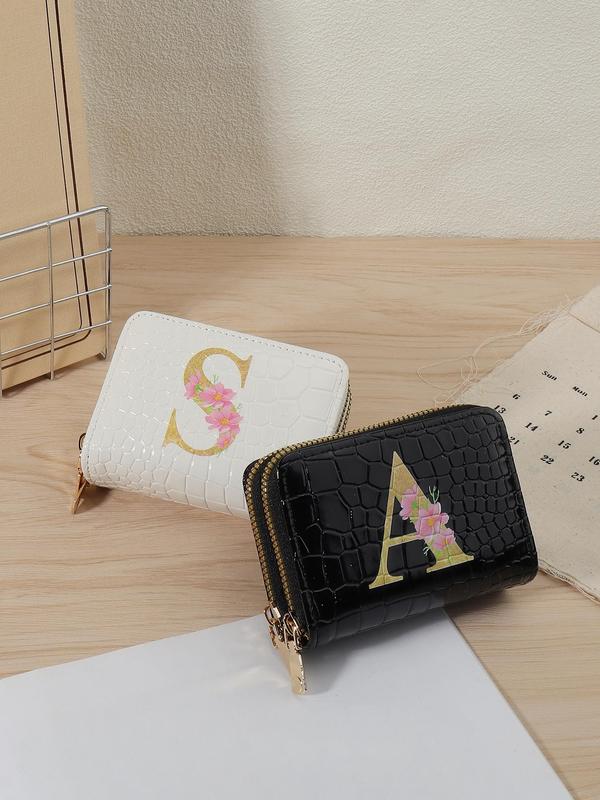 Fashion Letter & Floral Pattern Card Holder, Multi Card Slots Coin Purse, Casual Versatile Zipper Card Holder for Women & Girls