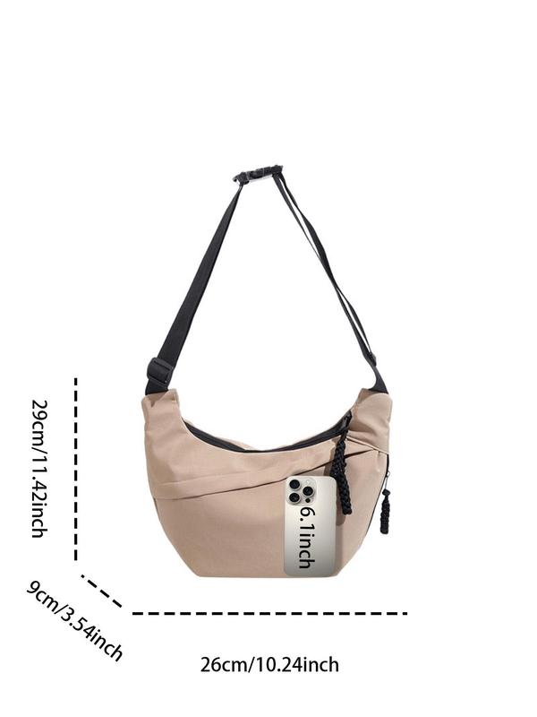 Women's Minimalist Solid Color Nylon Hobo Bag, Fashionable Large Capacity Crossbody Bag for Daily Used, Casual Trendy Versatile High-quality Daily Commuting Bag