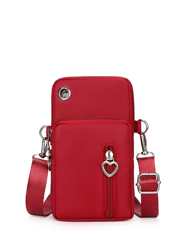 Women's Solid Heart Decor Zip Crossbody Bag, Fashionable Phone Wallet Shoulder Bag for Daily Used, Casual Trendy Versatile High-quality Daily Commuting Bag