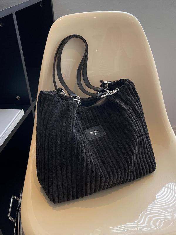 Women's Solid Color Textured Design Tote Bag, Fashionable Shoulder Bag for Daily Used, Casual Trendy Versatile High-quality Daily Commuting Bag