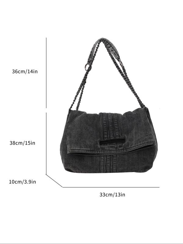 Women's Fashionable Denim Shoulder Bag, Casual Large Capacity Tote Bag for Daily Used, Trendy All-match Commuter Bag