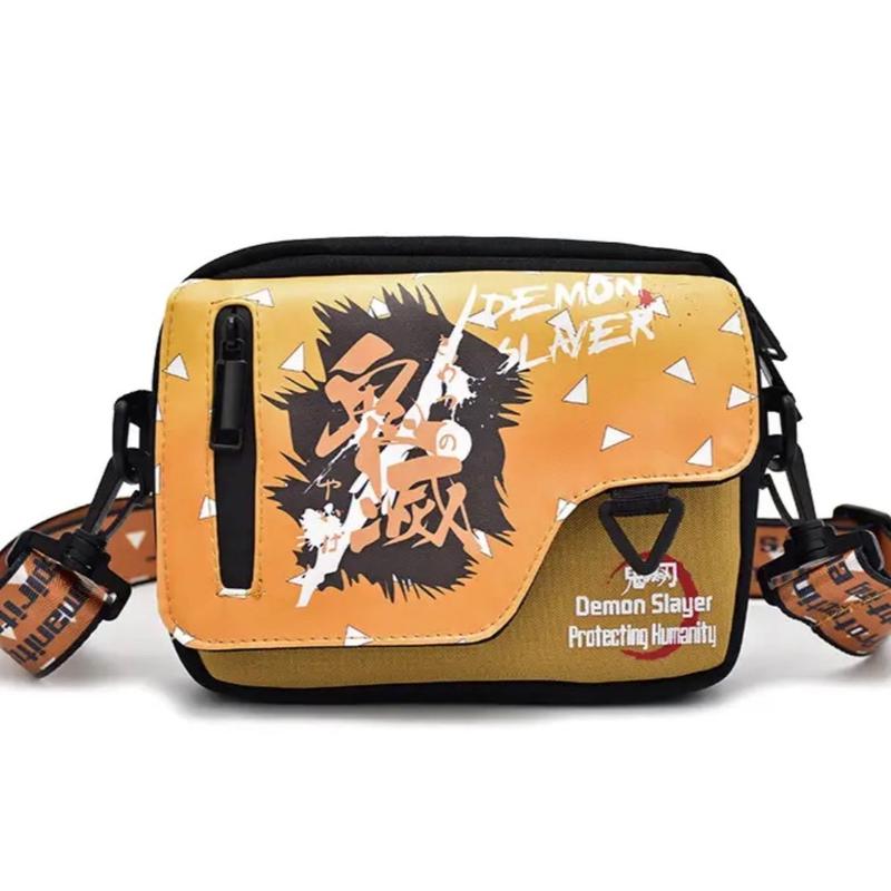 Anime Messenger Bag - Small Compact Size - Side Shoulder Crossbody Bag - Character - Tanjiro Kamado, Nezuko Kamado, Zenitsu Agatsuma, Giyu Tomioka - Pattern Symbol Logo - Japanese Anime Manga Fashion Design Art - Back to School Travel Work Book Satchel