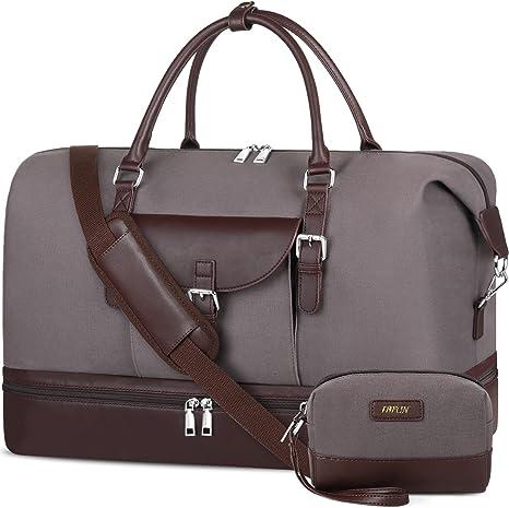 [IBFUN Bag]Front Pocket Weekender Duffle Bags for Women Men Canvas Overnight Bags with Shoe Compartment Carry On Bag with Trolley Sleeve & Shoulder Strap for Travel