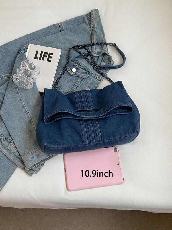 Women's Fashionable Denim Shoulder Bag, Casual Large Capacity Tote Bag for Daily Used, Trendy All-match Commuter Bag