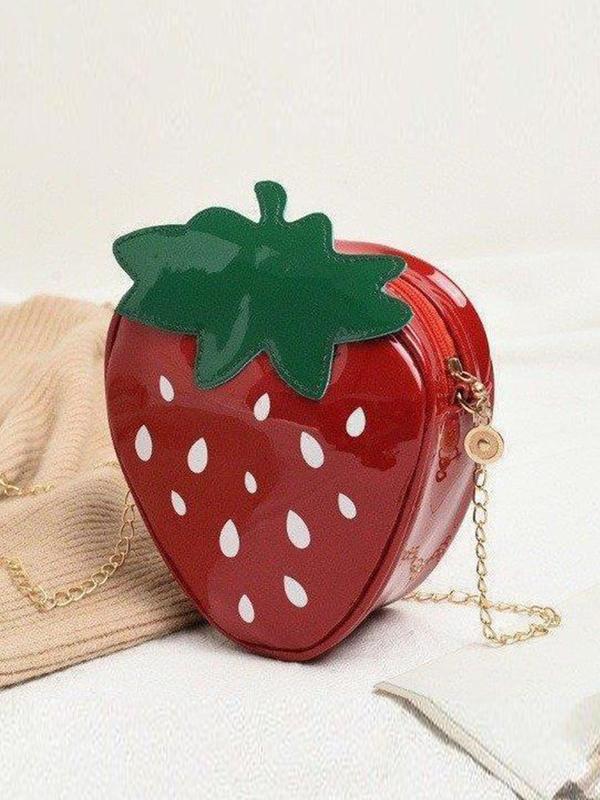 Women's Cute Strawberry Design Crossbody Bag, Fashionable Chain Strap Novelty Bag for Party, Casual Trendy Versatile PU Leather Daily Commuting Bag