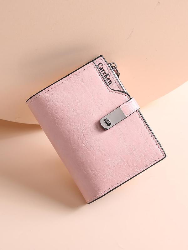 Women's Cute Solid Color Short Bifold Wallet, Fashionable Multi-functional Card Holder with Zipper Pocket, Casual Trendy Versatile High-quality Daily Wallet