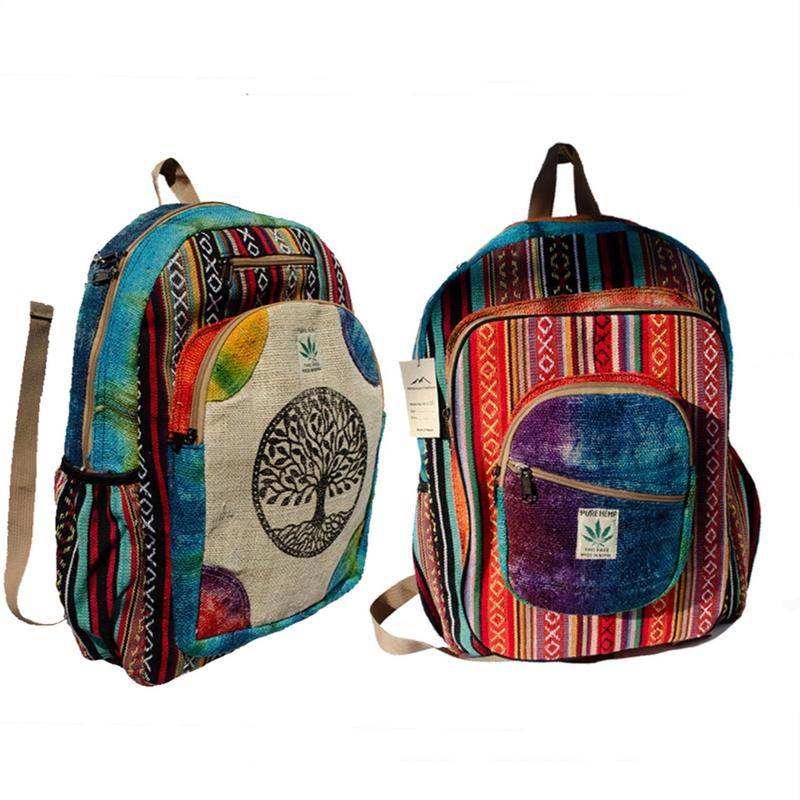 Himalayan Fashion Hemp Backpack Large Eco-Friendly, Tie-Dye Design For Travel, Outdoor Adventures, and Everyday Use