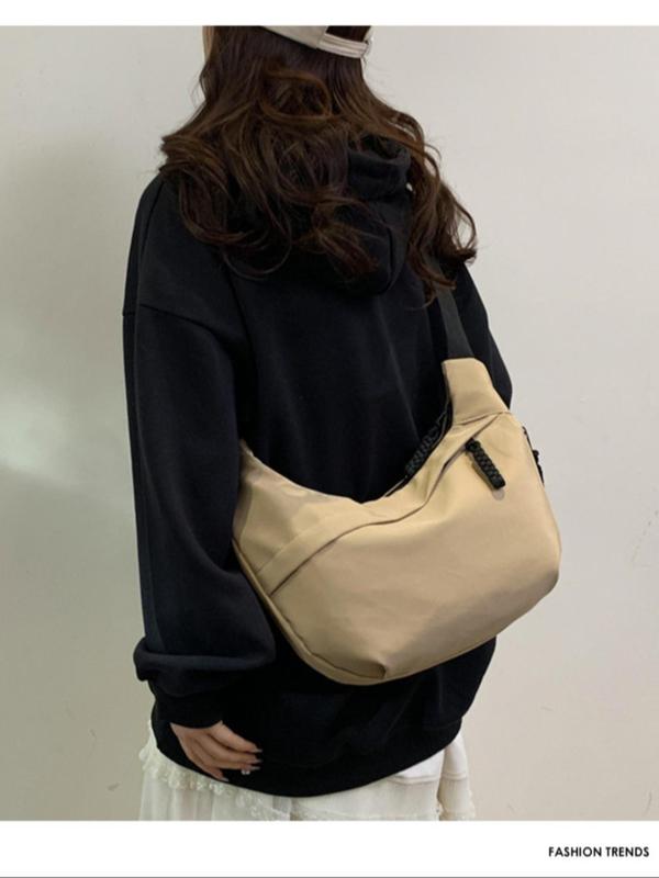 Women's Minimalist Solid Color Nylon Hobo Bag, Fashionable Large Capacity Crossbody Bag for Daily Used, Casual Trendy Versatile High-quality Daily Commuting Bag