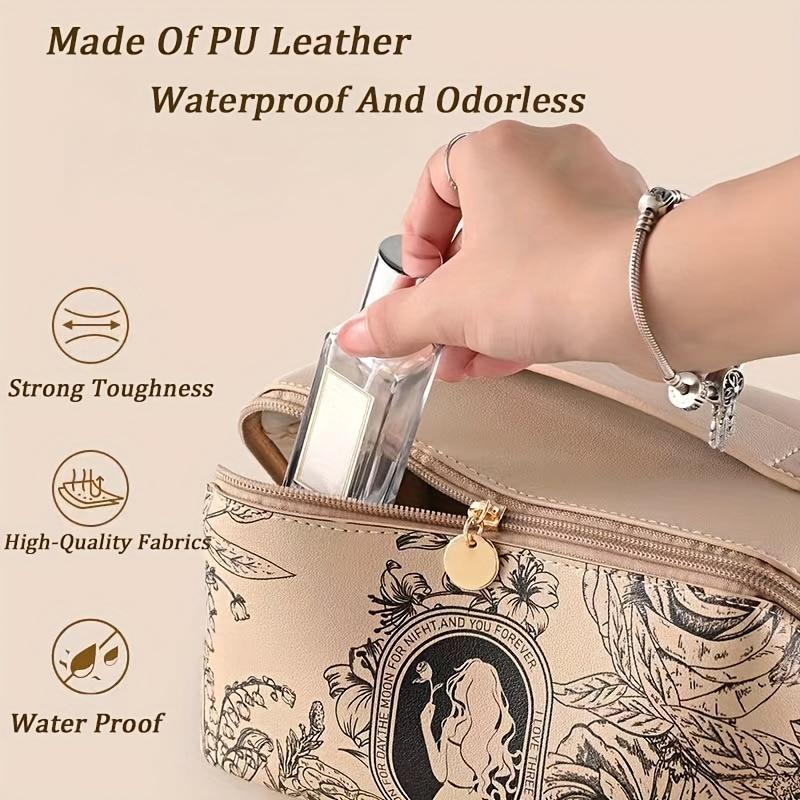 Floral Pattern Cosmetic Bag, 1 Count Large Capacity Makeup Bag, Portable Travel Storage Bag, Dustproof and Waterproof PU Leather Toiletry Bag