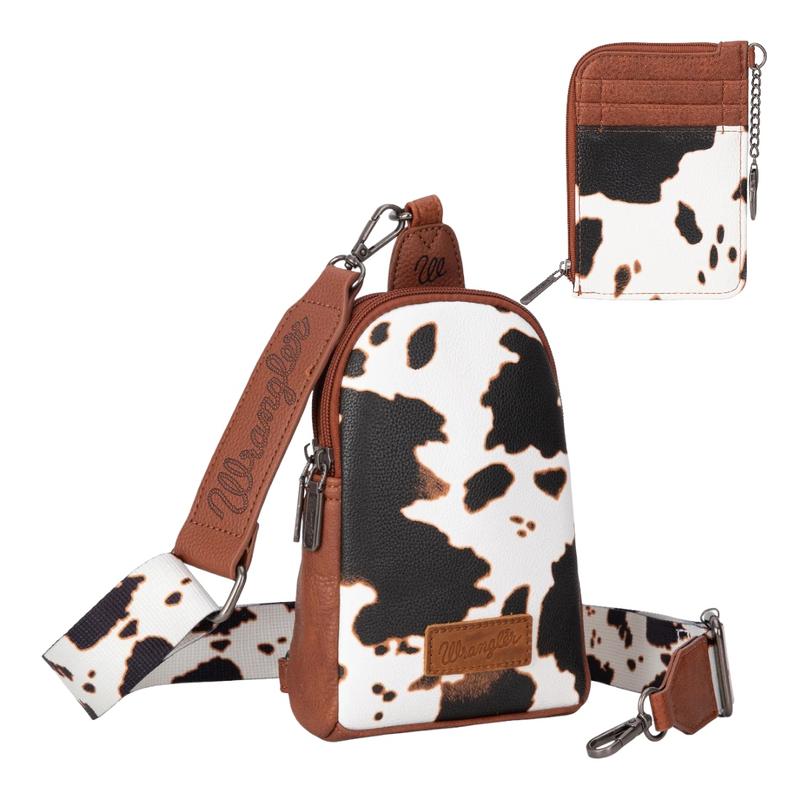 Wrangler Cow Print Sling Bag and Zip Card Case Wallet Set