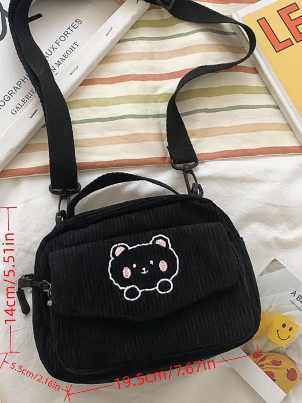 Cute Cartoon Bear Pattern Corduroy Crossbody Bag,  Fashionable Shoulder Bag for Women & Girls, Casual Trendy Versatile High-quality Daily Commuting Bag